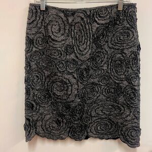 Per Se Skirt Black White Herringbone Floral Wool Blend Size 6
